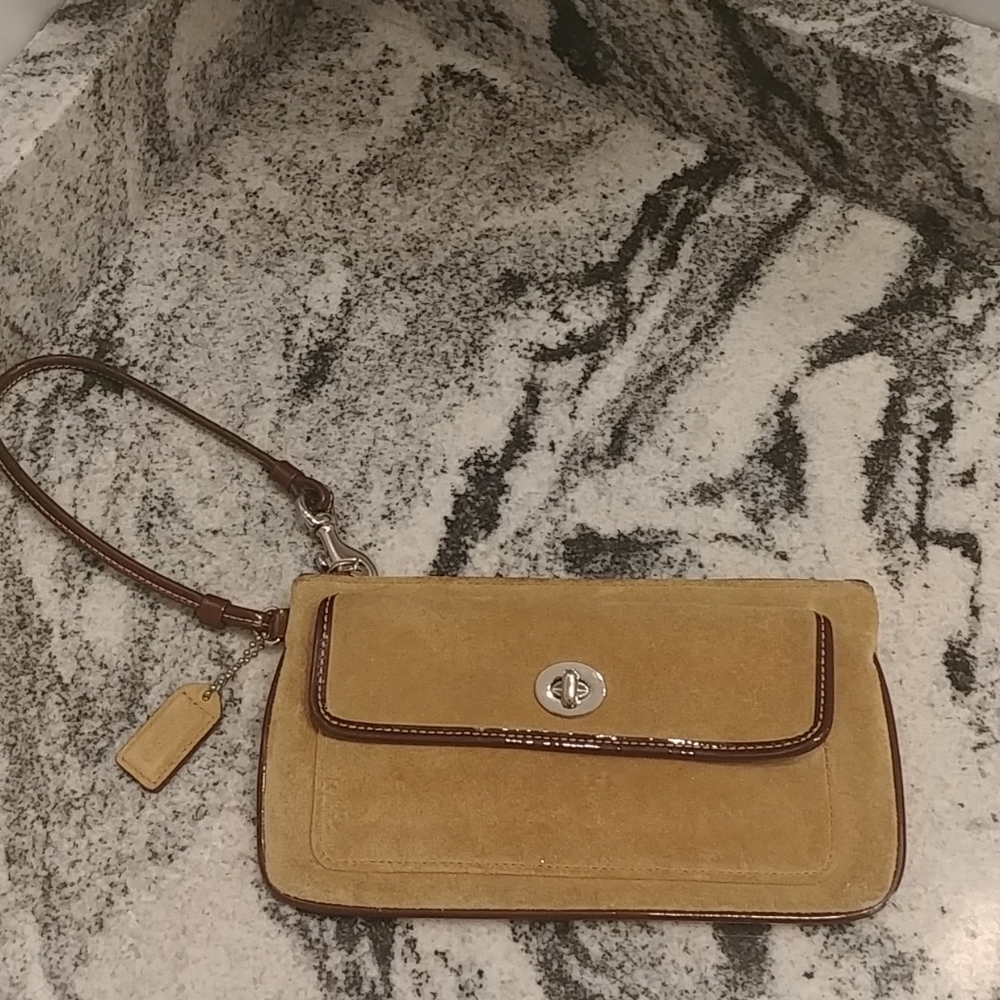 Coach Tan Suede Wristlet. New Without Tags